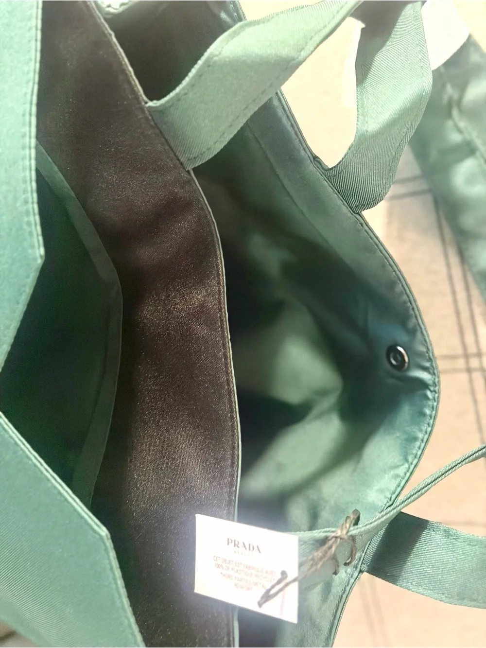 Prada Green Messenger Tote Bag with rare 2 large divided pockets